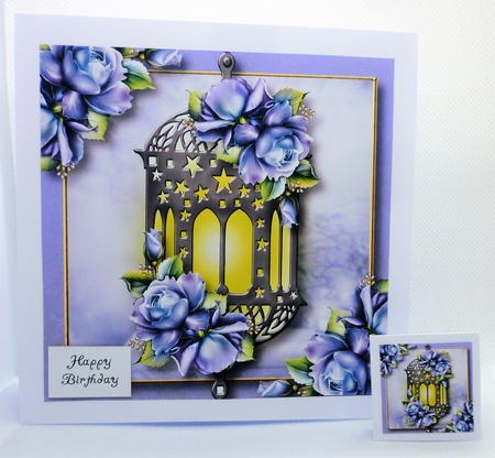 Floral lantern - Blue Roses 8x8 by Michelle Chivers