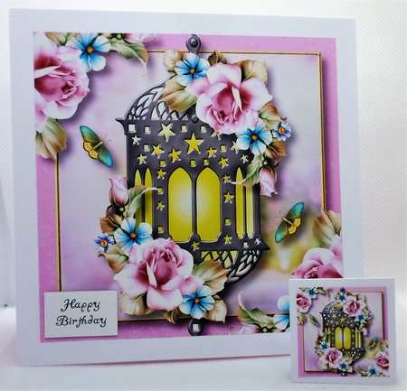 Floral lantern - Pink Roses 8x8 by Michelle Chivers