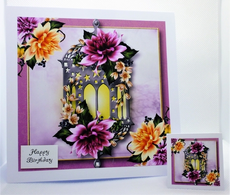 Floral Lantern - Purple Dahlia 8x8 by Michelle Chivers