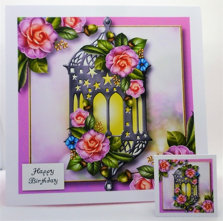 Floral Lantern - Pink Camellias 8x8 by Michelle Chivers