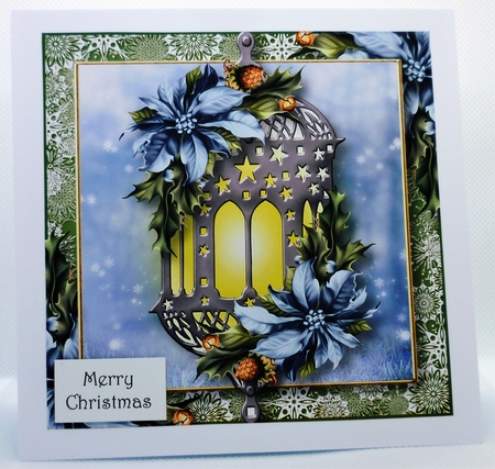 The Poinsettia Lantern - Blue 8x8 by Michelle Chivers
