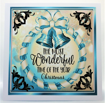 Elegance at christmas lovely black and turq 8x8 card front by Michelle Chivers