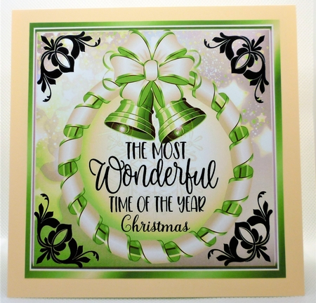 Elegance at christmas lovely black and green 8x8 card front by Michelle Chivers