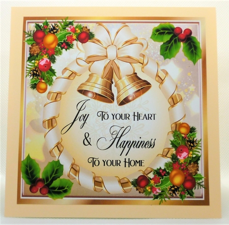 Joy to your heart and happiness Gold ornate christmas bells 8x8 by Michelle Chivers
