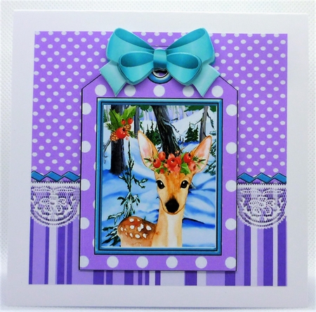 deer on a christmas tag , stripes and bow 7x7 by Michelle Chivers