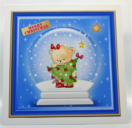 Christmas Hunney Bear Rosie - Snowglobe Quick Cut and Fold Card by Michelle Chivers