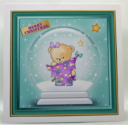 Christmas Hunney Bear Rosie - Snowglobe Quick Cut and Fold Card by Michelle Chivers