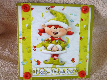 Happy Christmas Elf Decoupage Card by Michelle Chivers