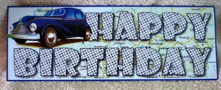 Happy Birthday with Blue Vintage Car Large Dl by Michelle Chivers