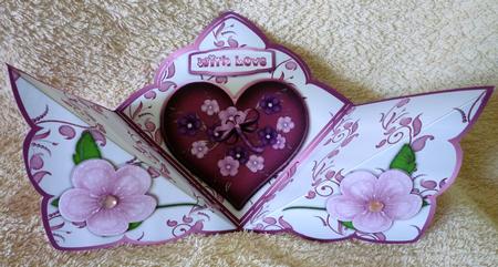 Valentine Heart 'n Flowers Shaped Diamond Top Card by Michelle Chivers
