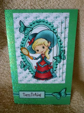Little Vintage Lady with Blue Butterflies, Pyramids by Michelle Chivers
