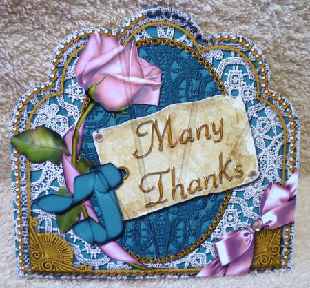 Pink Teal Rose Thanks Ornate Scallop Deco Stacker by Michelle Chivers