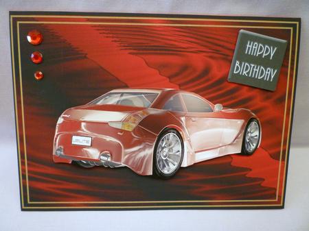 Red Sports Car Card Front with Decoupage by Michelle Chivers