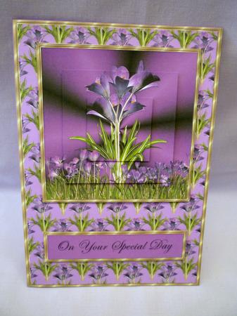 Purple Crocus Pyramid Card Front by Michelle Chivers