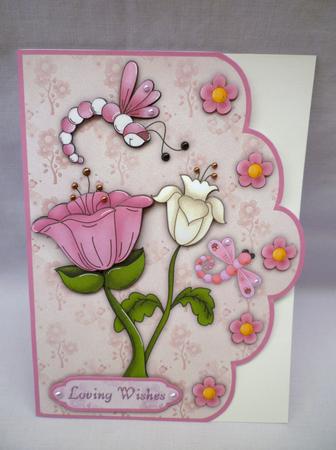 Dragonflowers in Pink Scallop Edge Card Front by Michelle Chivers