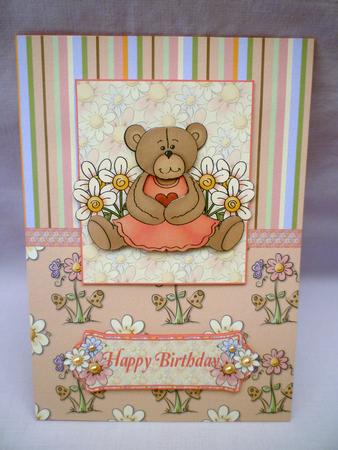 Birthday Flower Bear Decoupage Quick Card by Michelle Chivers