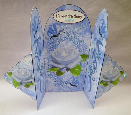 White Roses & Blue Butterflies, Trifold by Michelle Chivers