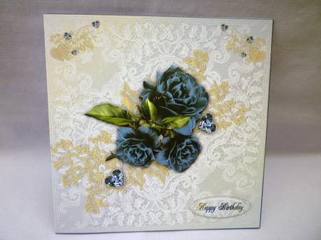 Blue Roses on Lace by Michelle Chivers