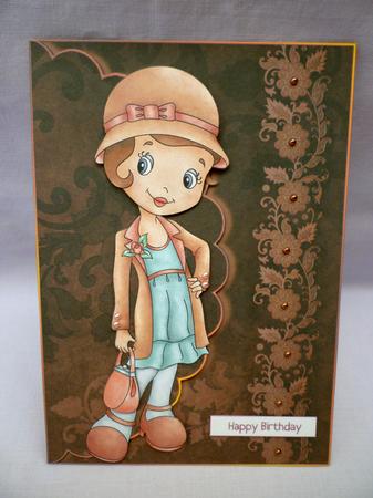 1920's Cute Vintage Girl Scalloped Edge Envelope Card by Michelle Chivers