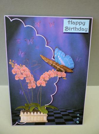 Oriental Orchids and Butterflies Scalloped Edge Card by Michelle Chivers