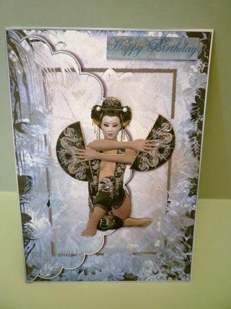 Oriental Beauty with Fans Scalloped Edge Envelope Card by Michelle Chivers