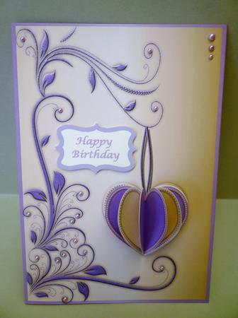 3D Heart and Flourishes Card Front in Lilac by Michelle Chivers