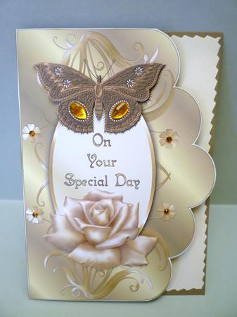 Special Day Gold Rose and Butterfly Scalloped Edge Card by Michelle Chivers