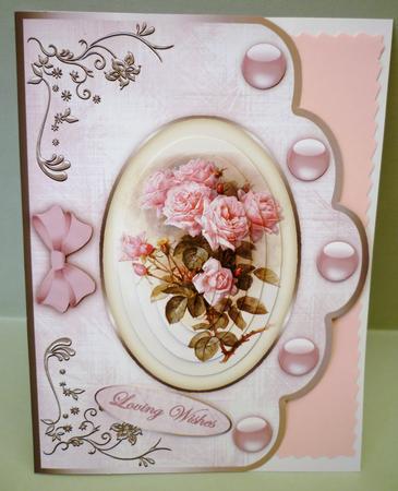 Pink Roses Scallop Edge Card Front by Michelle Chivers