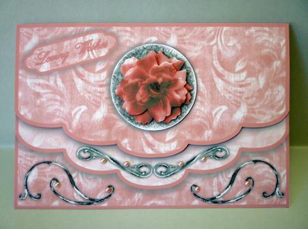 Red Rose Double Scallop Edge Faux Envelope Card Front by Michelle Chivers