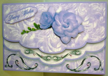 Lilac Roses for Mum Double Scallop Faux Envelope Card Front by Michelle Chivers