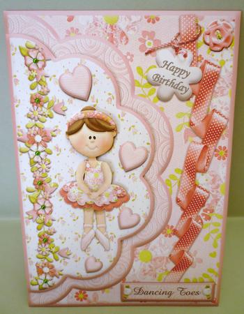 Double Scallop Envelope Card Front Tippy Toes Ballerina by Michelle Chivers