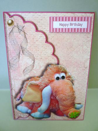 Pink Fluffy Elephant Scalloped Edge Envelope Card by Michelle Chivers