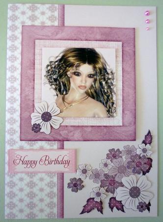 Card Front Framed Lady with Flowers Decoupage by Michelle Chivers