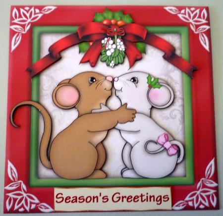 Christmas Mouse Kiss - Decoupage Card by Michelle Chivers