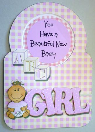 Baby Girl Circle Top Aperture Card Front with Decoupage by Michelle Chivers