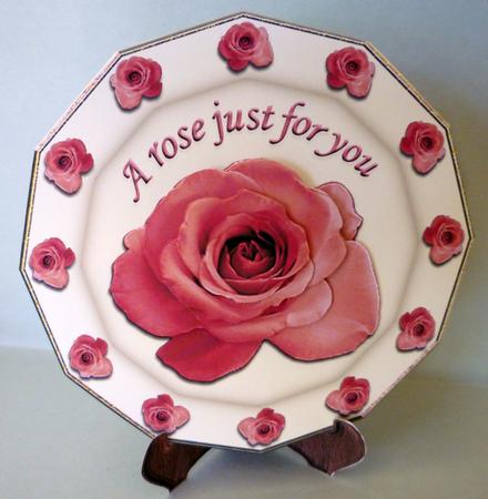 A Pink Rose Just for You Birthday Plate Card by Michelle Chivers