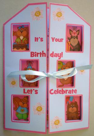 Puppies & Squirrels Gatefold Window Birthday Card by Michelle Chivers