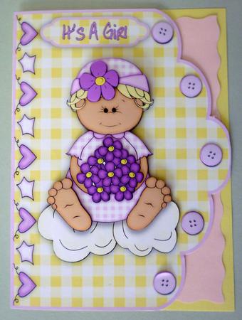 Baby Gingham Girl Scallop Edge Card Front with Step by Step by Michelle Chivers