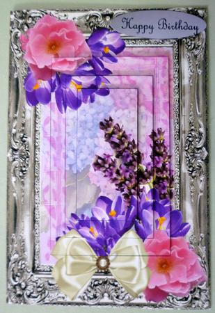 Silver Frame Pyramid Card Camilia and Lavender by Michelle Chivers