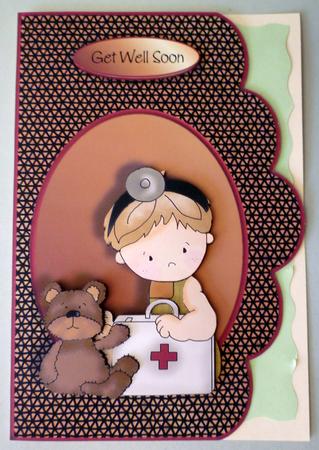 Doctor and His Teddy Scallope Curve Card by Michelle Chivers