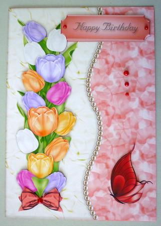 Red Tulips Crinkle Card Front by Michelle Chivers