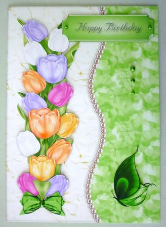 Green Tulips Crinkle Card Front by Michelle Chivers