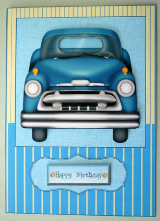 Blue Truck Card Front Decoupage by Michelle Chivers