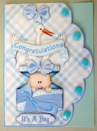 Gods Gift Scallop Edge New Baby Boy A4 Card Front by Michelle Chivers