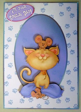 Cat and Mouse Best Friends Blue Card Front by Michelle Chivers
