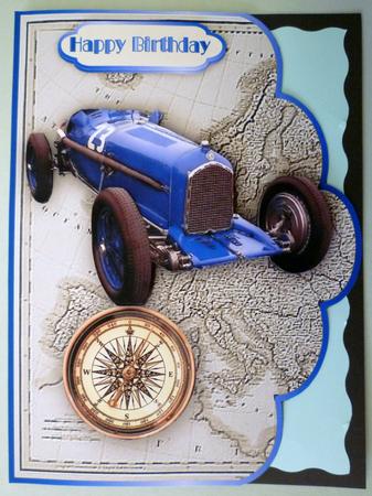 3D Vintage Racing Car Scallop Edge A5 Card Front by Michelle Chivers