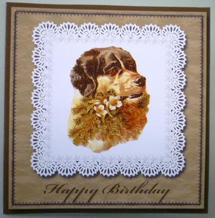 Vintage Dog with Flowers Happy Birthday Quick Cut & Fold by Michelle Chivers