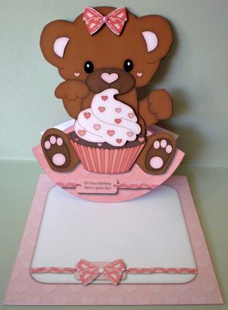 Pink Birthday Bear Rocker Card & Envelope by Michelle Chivers