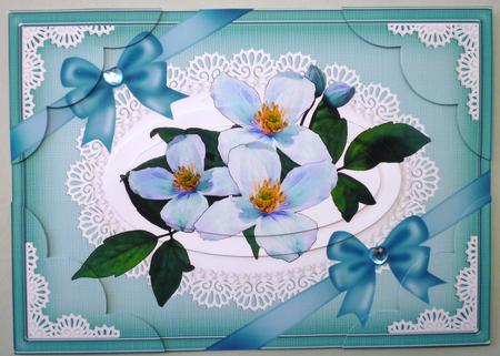 A5 Clematis Spray and Lace Scallop Corners and Pyramage by Michelle Chivers