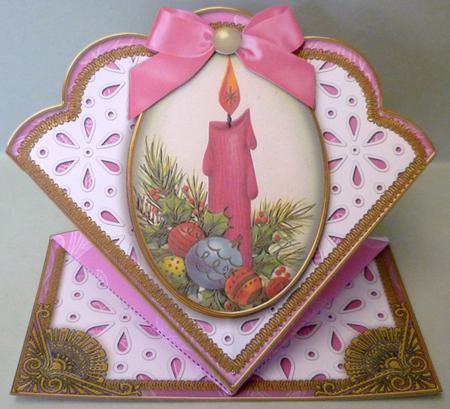 Christmas Pink Candle Ornate Scallop Spring Decoupage Card by Michelle Chivers